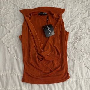 PrettyLittleThing Rust Orange Drape Neck Blouse
